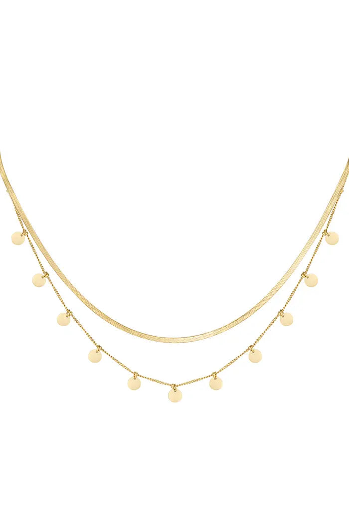 Necklace double layer circles - gold, silver