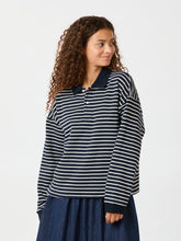 Load image into Gallery viewer, Sara Stripe Polo Blouse Blauw
