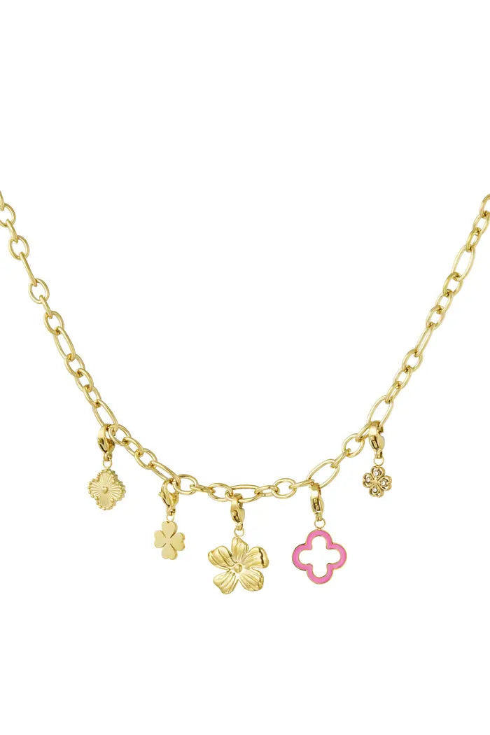 Necklace with clover and flower charms