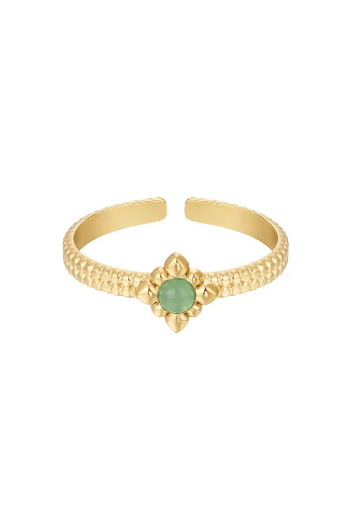 Elegant ring with flower - green