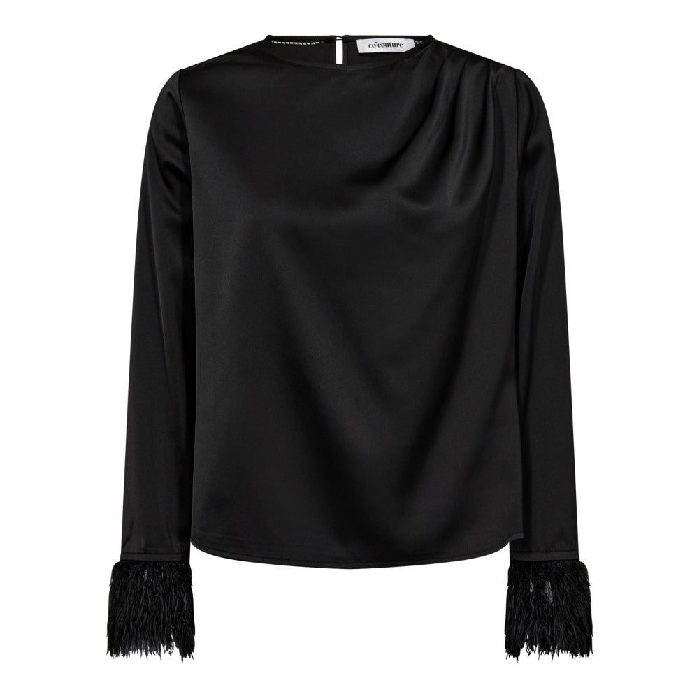 Adna Drape Feather Blouse Zwart