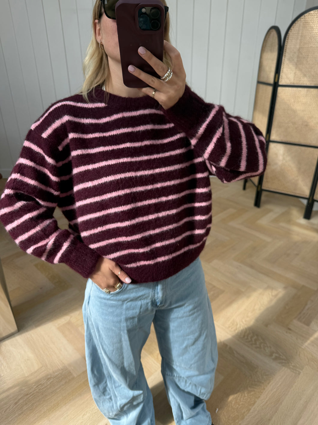 Joja Strepen Trui Bordeaux