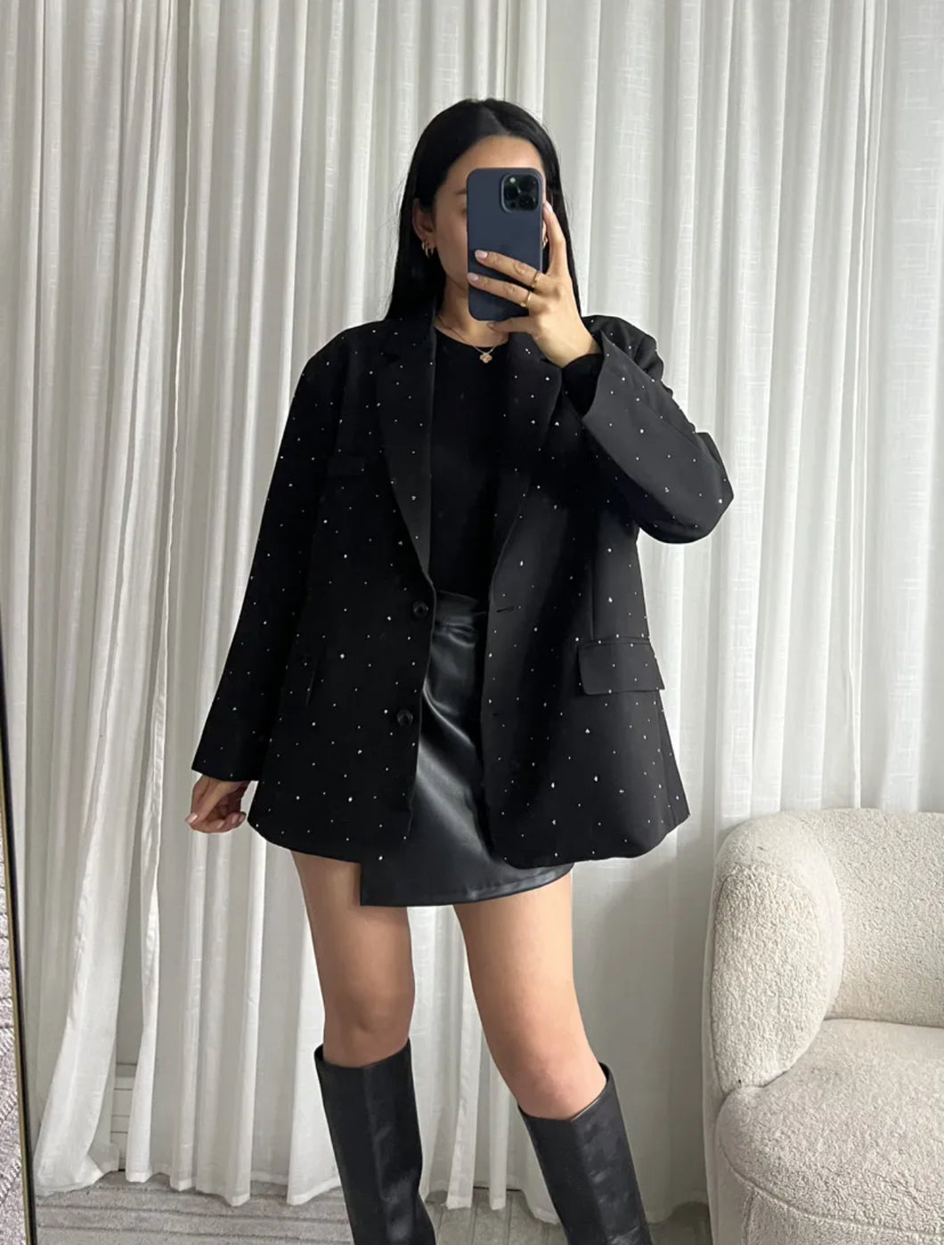 Rhinestone blazer zwart