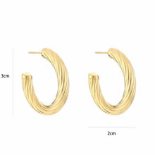 Load image into Gallery viewer, earring hoop with twisted pattern, Gold or Silver

