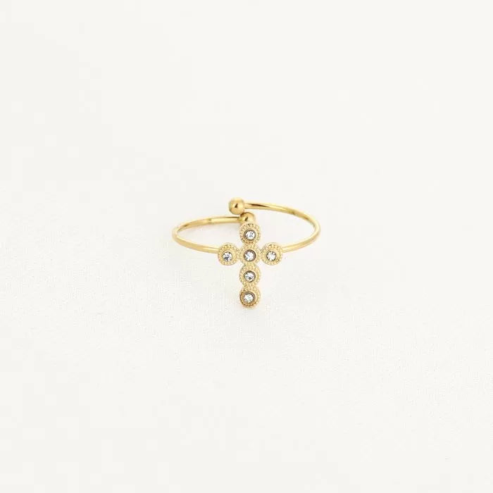 Zirkonia ring met kruis Goud