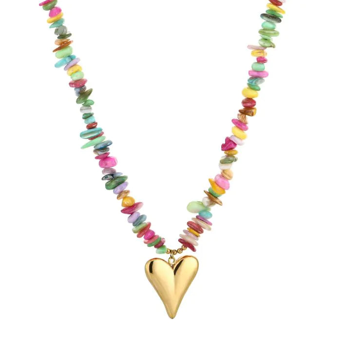 Steentjes ketting met hart - Verschillende Kleuren