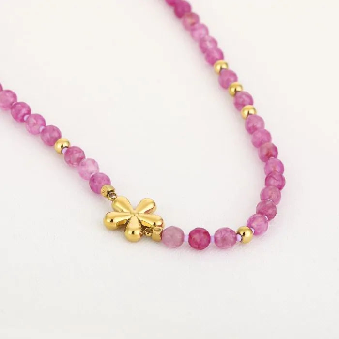 Natuur Stenen Ketting met Bloem - Verschillende Kleuren