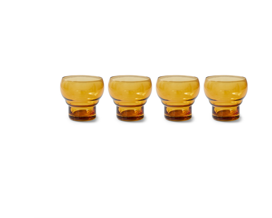 70s Glassware: Bulb Glazen Amber (set van 4)
