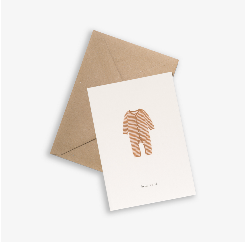 Card Baby onesie / Ocher (hello world)