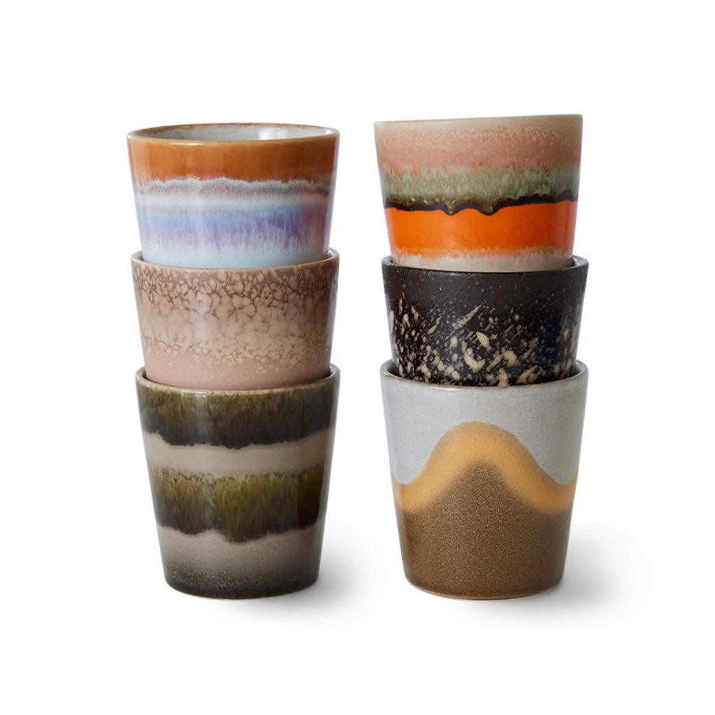 70s ceramics: Koffie Mokken, elements (set van 6)