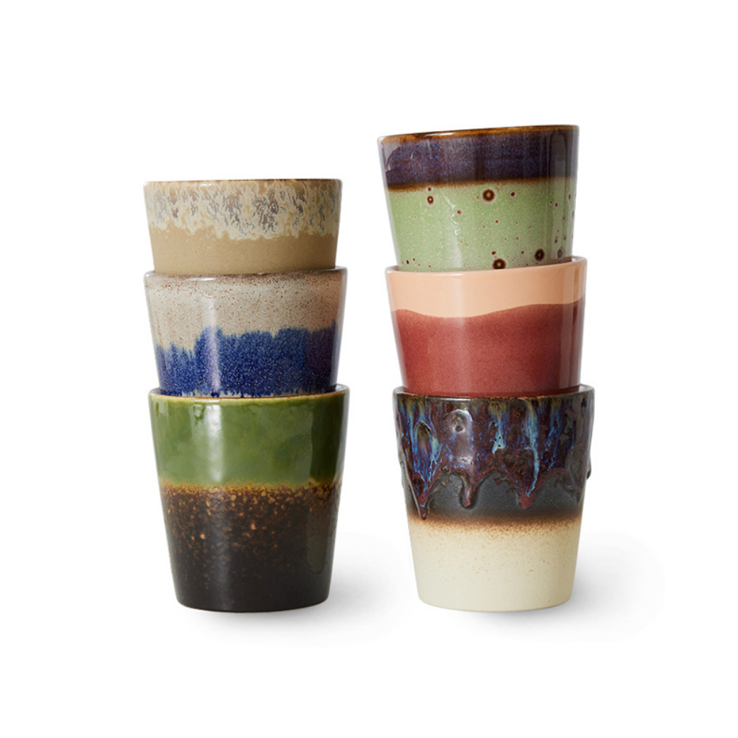 70s ceramics: Koffie Mokken, Grounding (set van 6)