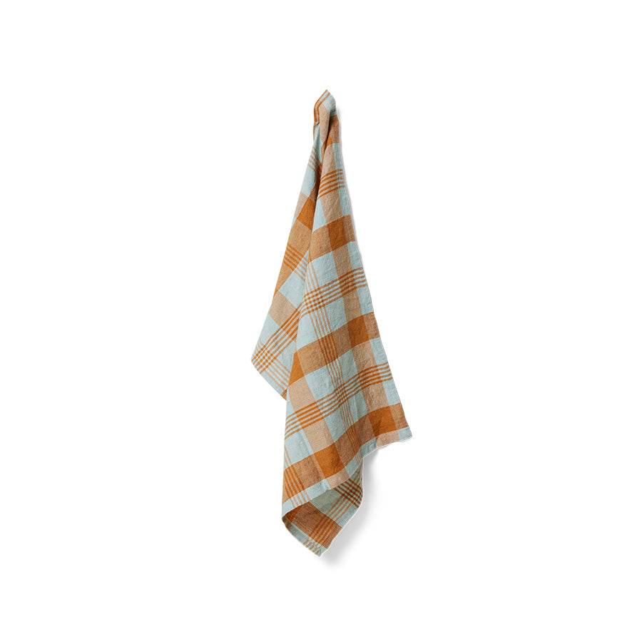 Vida check Theedoek Amber/Blauw