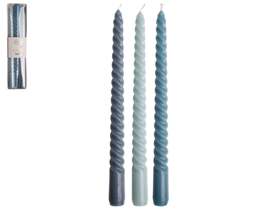 Gusta Swirl Dinner Candles S/3 Blue M