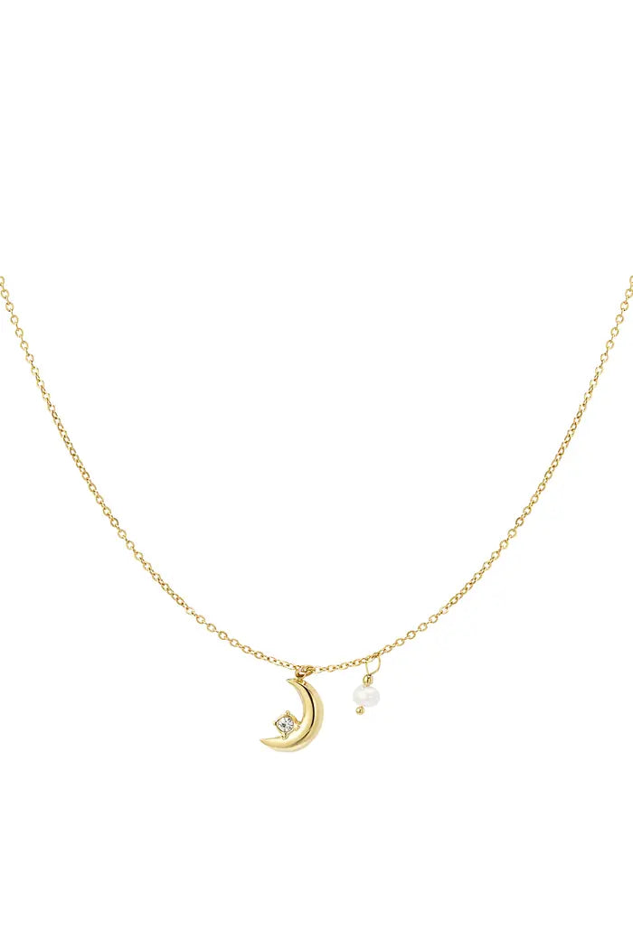 Moon and Pearl Necklace - Gold, Silver