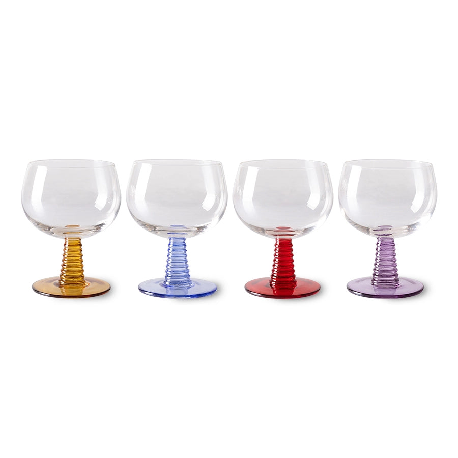 Swirl Wine Glass Low, Mixed Colors (set of 4)
